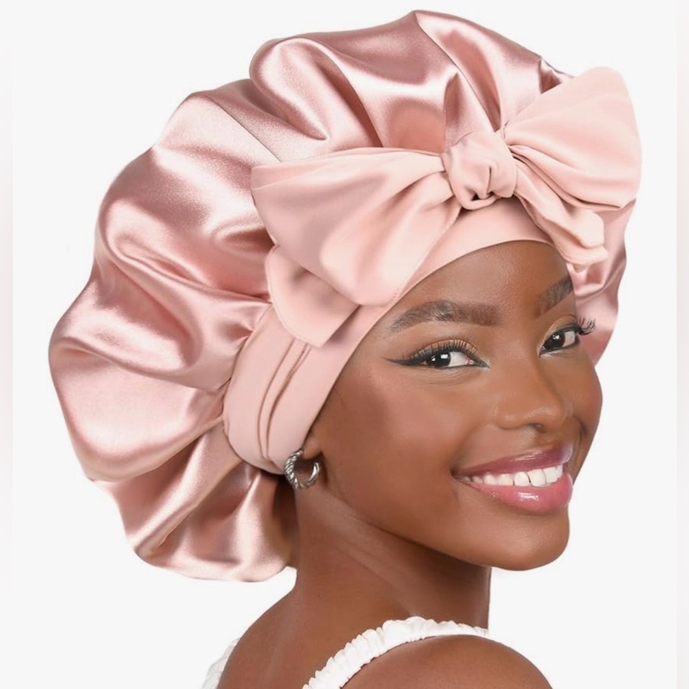 Silk-Look Pink Satin Bonnet with Ties